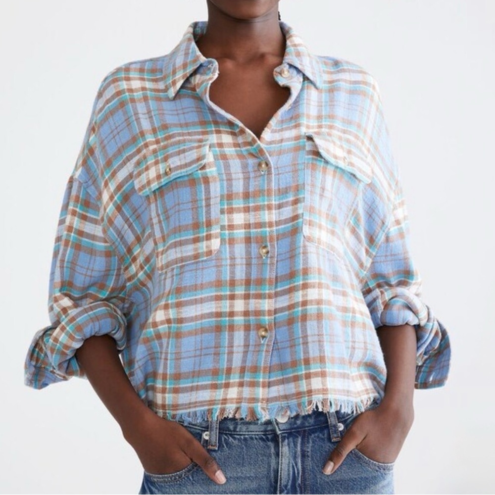 Aeropostale Long Sleeve Frayed Plaid Flannel Shirt
